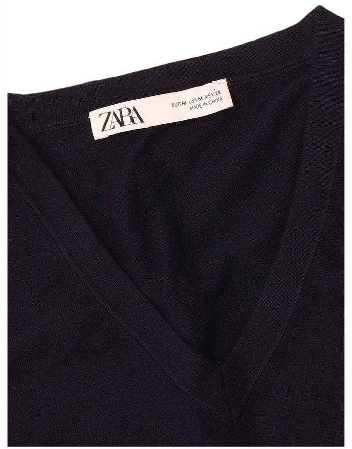 Pulover cu decolteu în V ZARA pentru femei UK 12 Medium Bleumarin