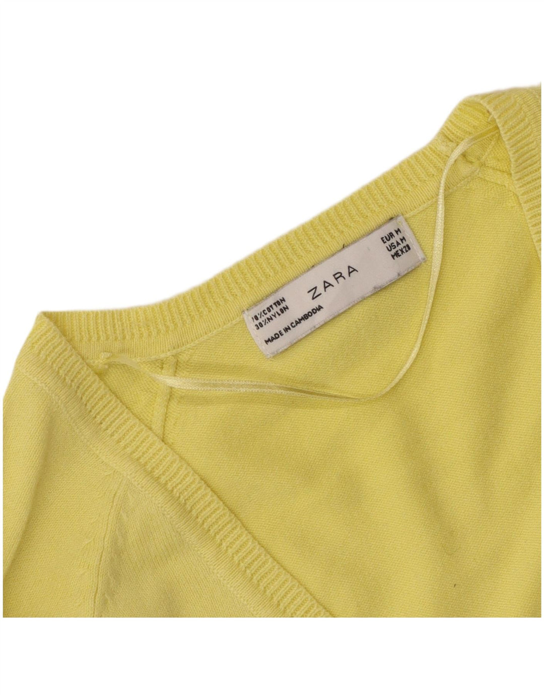 Pulover cardigan pentru femei Zara UK 12, bumbac galben mediu
