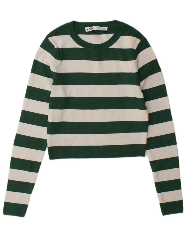 Pulover de damă Zara Crop cu gât de barcă UK 12 Medium Green Dunge