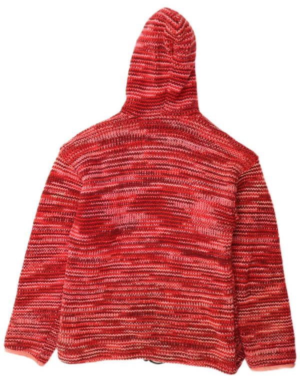 VINTAGE Pulover cardigan cu glugă pentru femei UK 16 Lână mare roșie cu pete