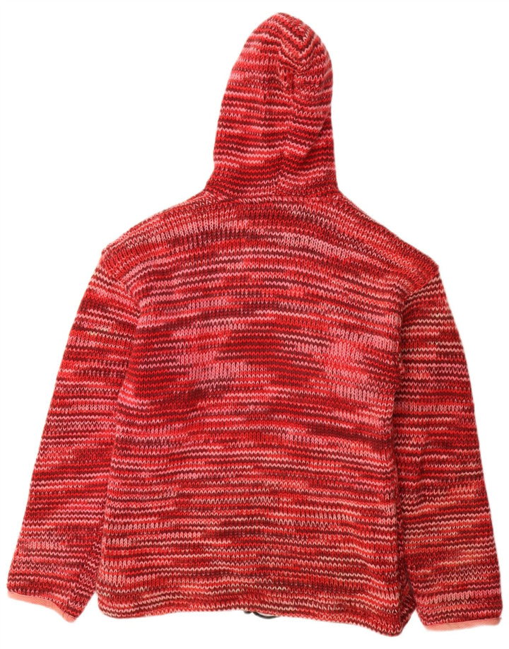 VINTAGE Pulover cardigan cu glugă pentru femei UK 16 Lână mare roșie cu pete