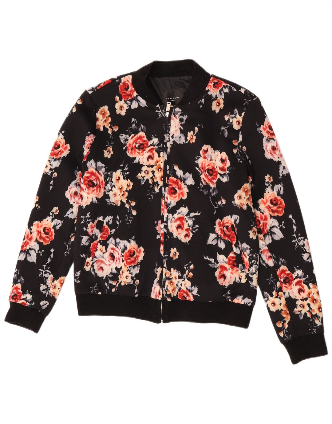 Jachetă Bomber pentru femei Zara UK 12 Medium Black Floral Poliester