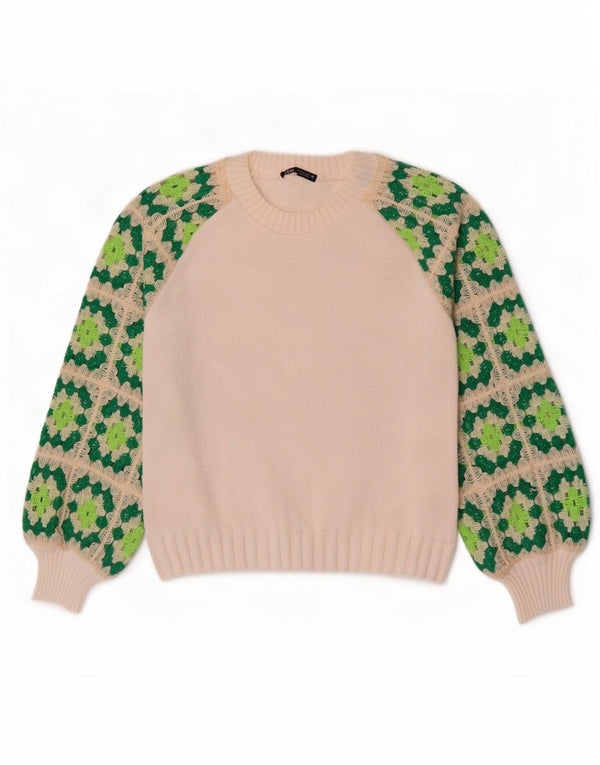 Pulover pentru damă Zara, cu gât de barcă, Marea Britanie 10 Mic, alb, geometric