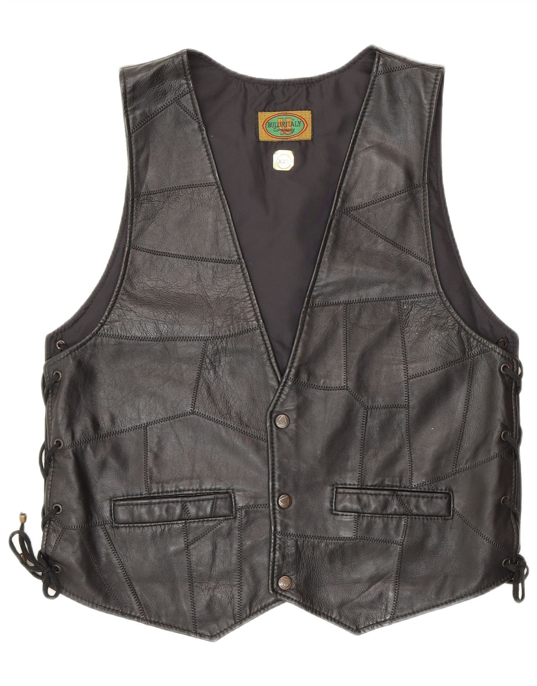 Vestă din piele vintage pentru femei, 2XL, neagră, motociclist cu mozaic