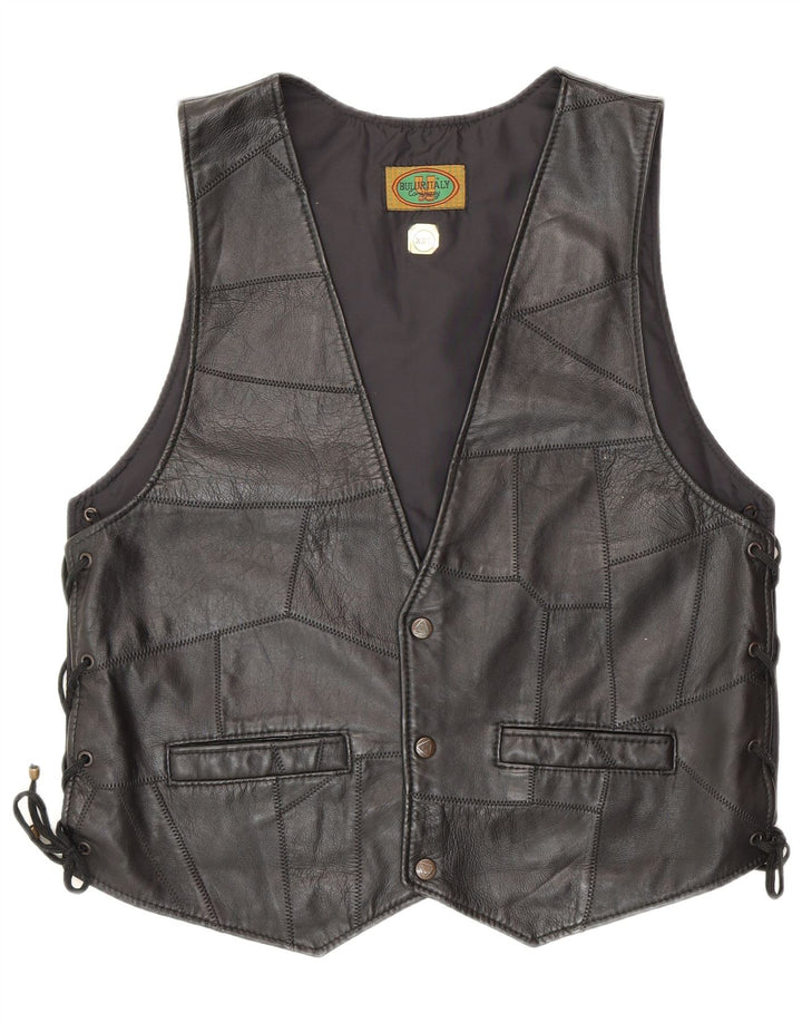 Vestă din piele vintage pentru femei, 2XL, neagră, motociclist cu mozaic