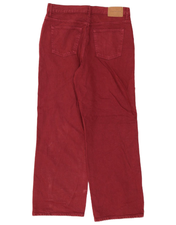 Topshop Blugi largi cu talie înaltă pentru femei UK 12 Medium L30 L32 Bumbac Burgundy