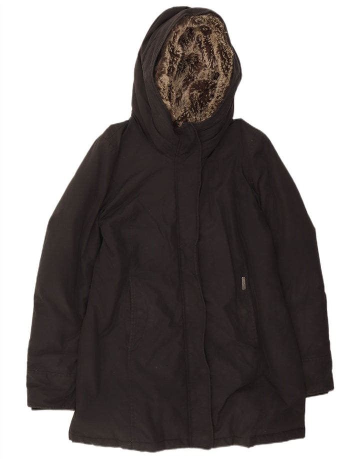 Jachetă căptușită cu glugă Woolrich pentru femei UK 14, bumbac mediu negru