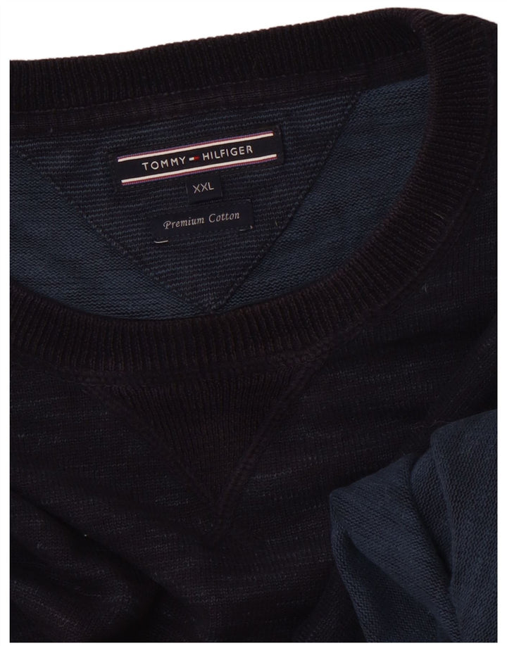 Pulover pentru bărbați TOMMY HILFIGER Pulover cu decolteu rotund 2XL, bumbac cu pete albastru bleumarin