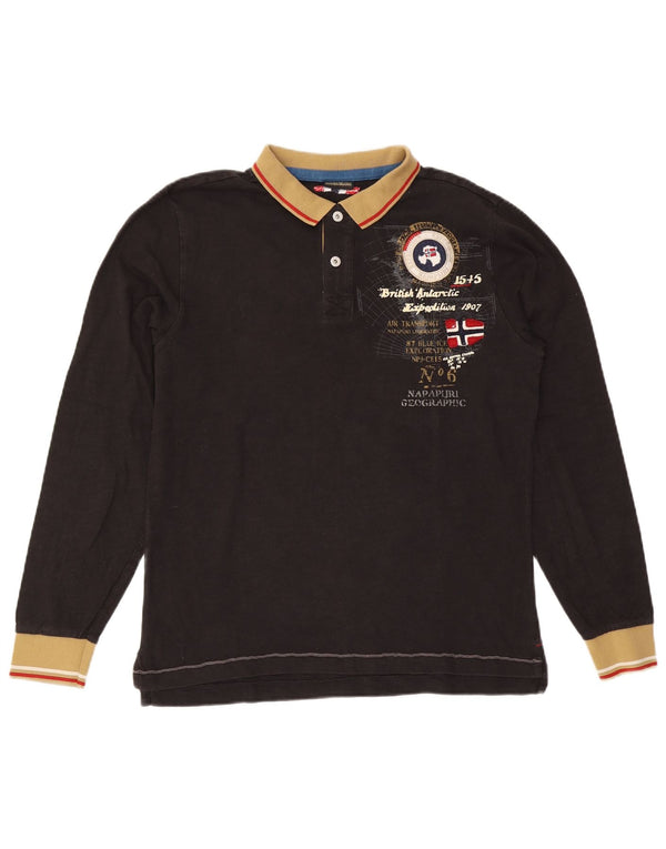 Tricou polo rugby cu mânecă lungă Napapijri pentru bărbați, mare, negru, bloc de culoare