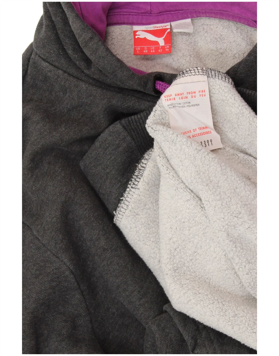 Pulover cu glugă cu grafic PUMA pentru femei UK 14 mare bumbac gri