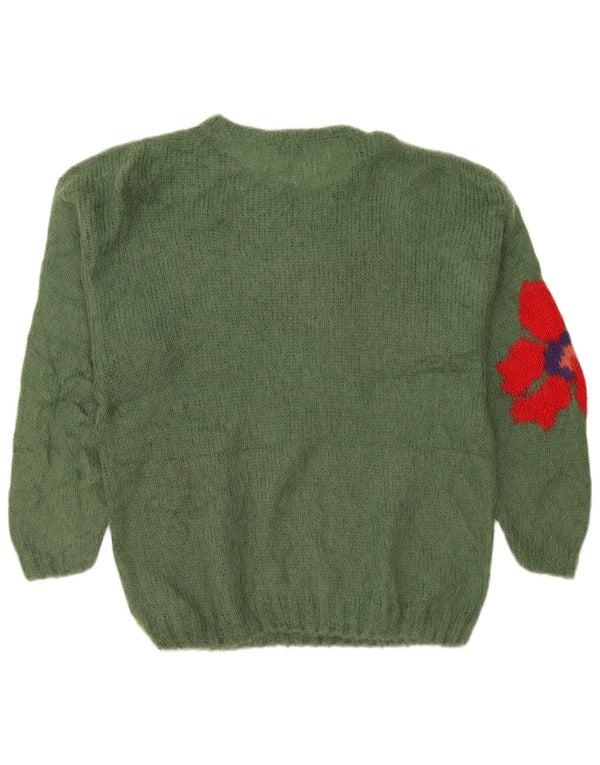 Pulover vintage pentru femei, cu grafică, cu gât de barcă, UK 20 2XL, verde, floral