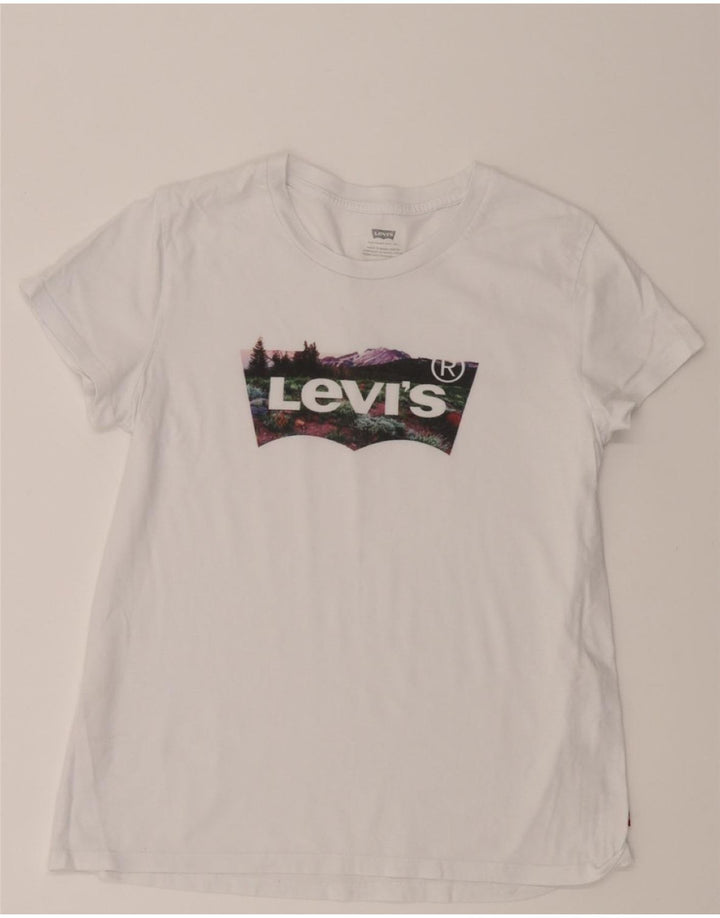 LEVI'S Womens Graphic T-Shirt Top UK 12 Medium White Cotton Vintage Levi's and Second-Hand Levi's from Messina Hembry 