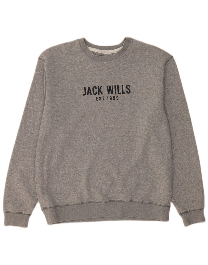 JACK WILLS Pulover grafic pentru bărbați din bumbac mare, gri