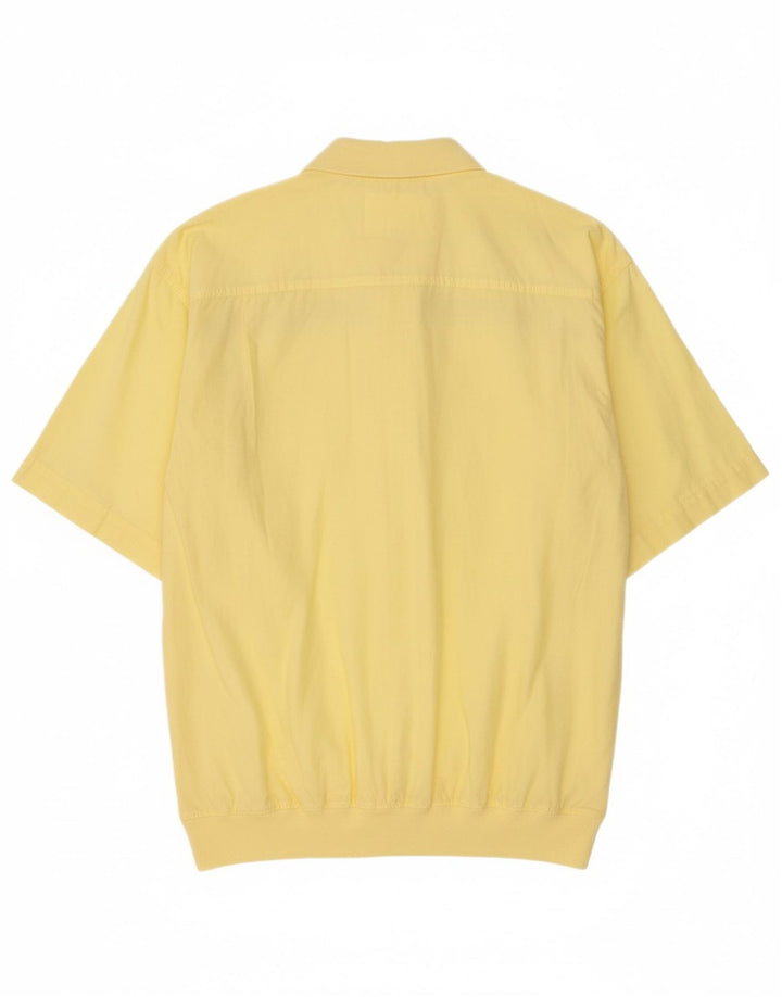 MALAGRIDA Mens Short Sleeve Pullover Shirt Large Yellow Striped Cotton