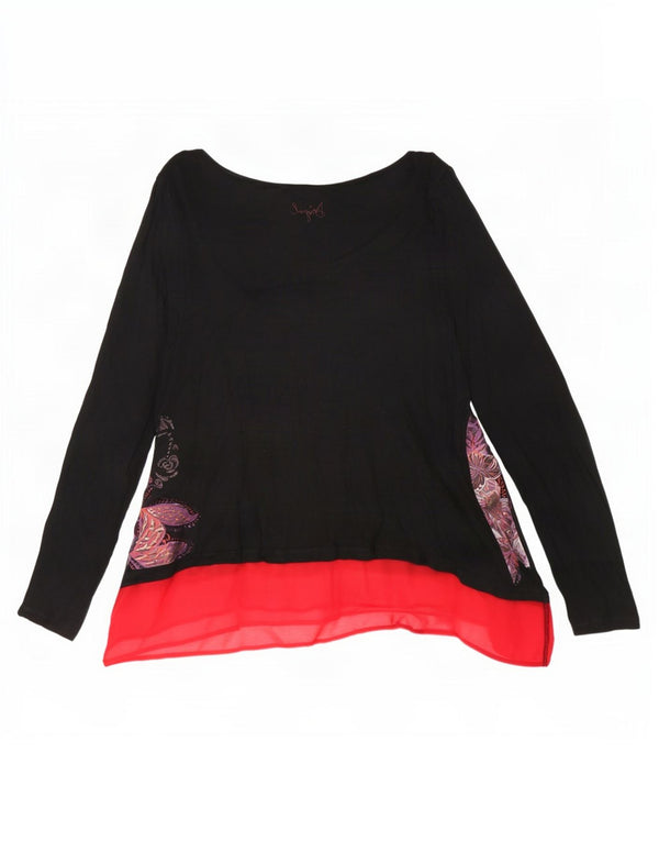 Top cu tunică asimetrică cu mânecă lungă pentru femei Desigual UK 14, mare, negru, floral
