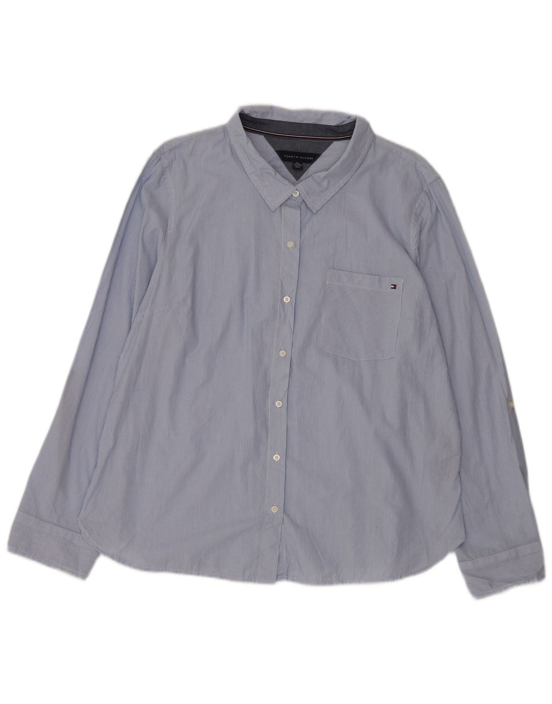 Cămașă TOMMY HILFIGER pentru femei UK 20 2XL Blue Pinstripe Bumbac