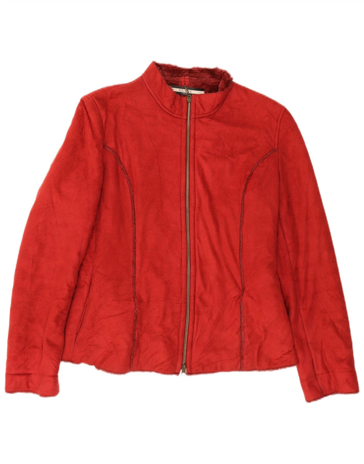 GUESS Womens Sherpa Jacket UK 40 Large Red Polyester
