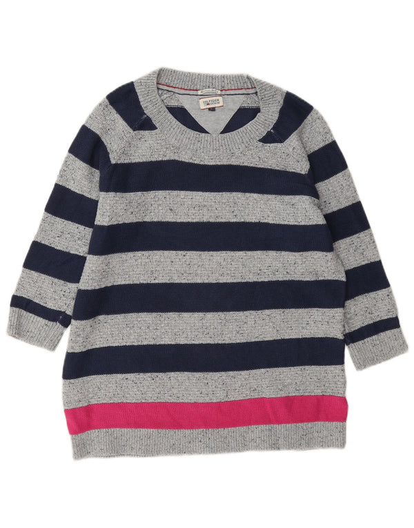 Tommy Hilfiger Womens Boat Neck Jumper Sweater UK 16 Large Grey Striped