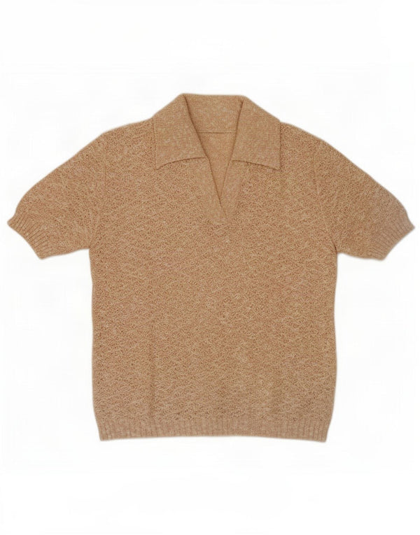 Vintage Womens Polo Neck Jumper Sweater UK 10 Small Beige Flecked