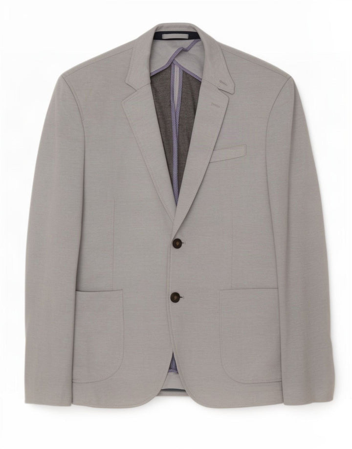 Blazer pentru bărbați Zara cu 2 nasturi EU 52, mare, gri, poliester color bloc