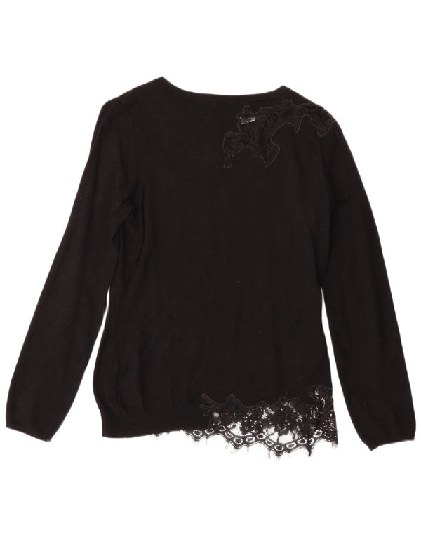 DESIGUAL Pulover cu gât de barcă pentru femei UK 6 XS Negru Floral