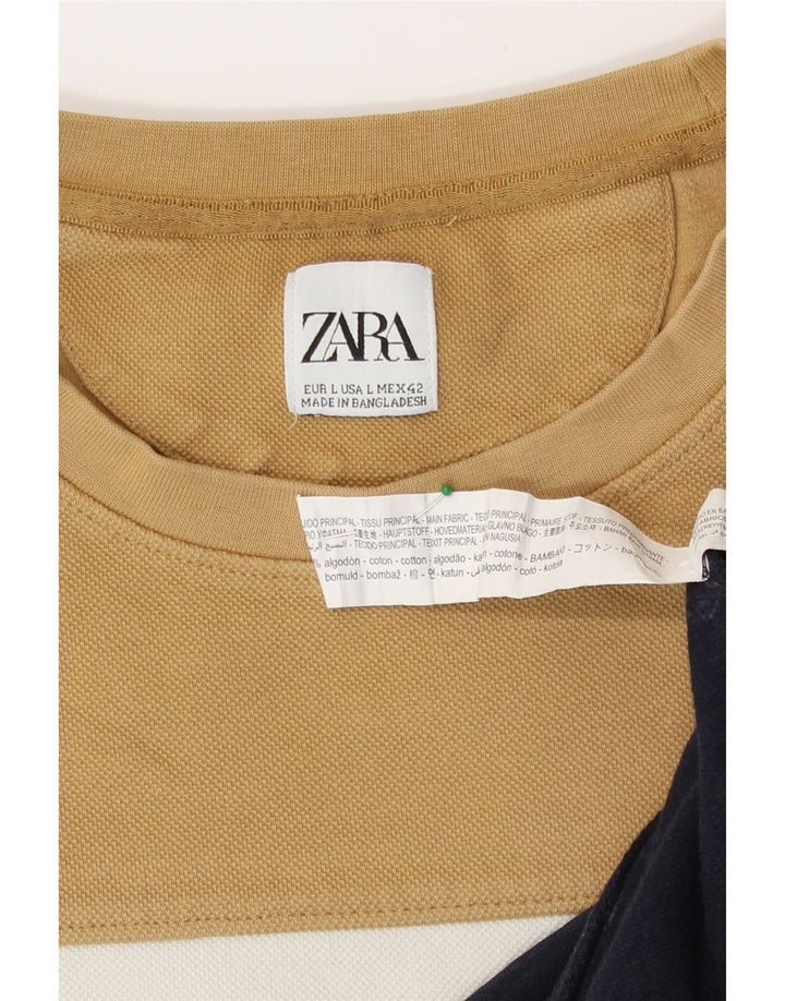 Pulover pentru bărbați Zara Pulover mare, bej, color block, bumbac