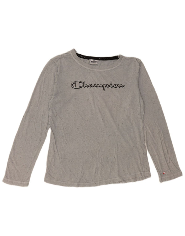 Champion Womens Graphic Top Long Sleeve UK 18 XL Grey Flecked Cotton
