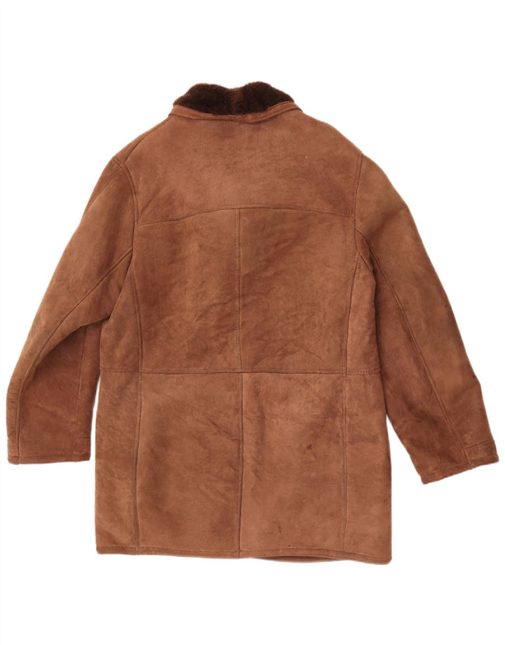 Pardesiu vintage pentru bărbați din shearling UK 40 mare maro
