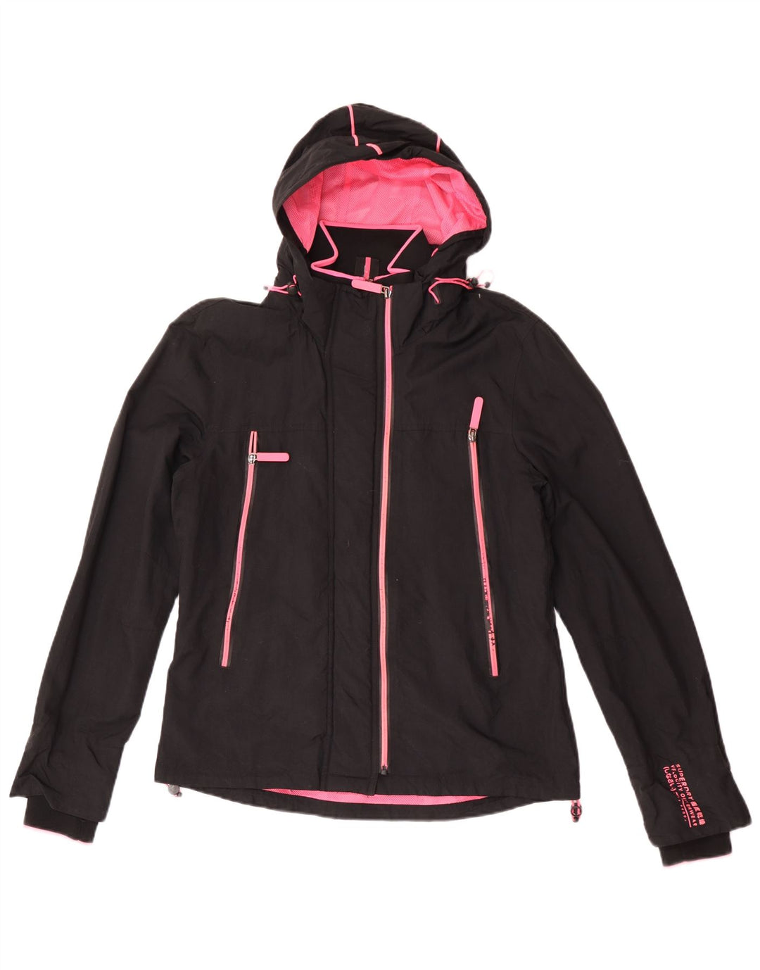 Jachetă de ploaie cu glugă Superdry pentru femei UK 14, mare, negru, nailon