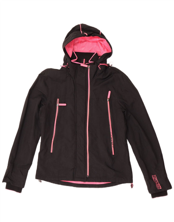 Jachetă de ploaie cu glugă Superdry pentru femei UK 14, mare, negru, nailon