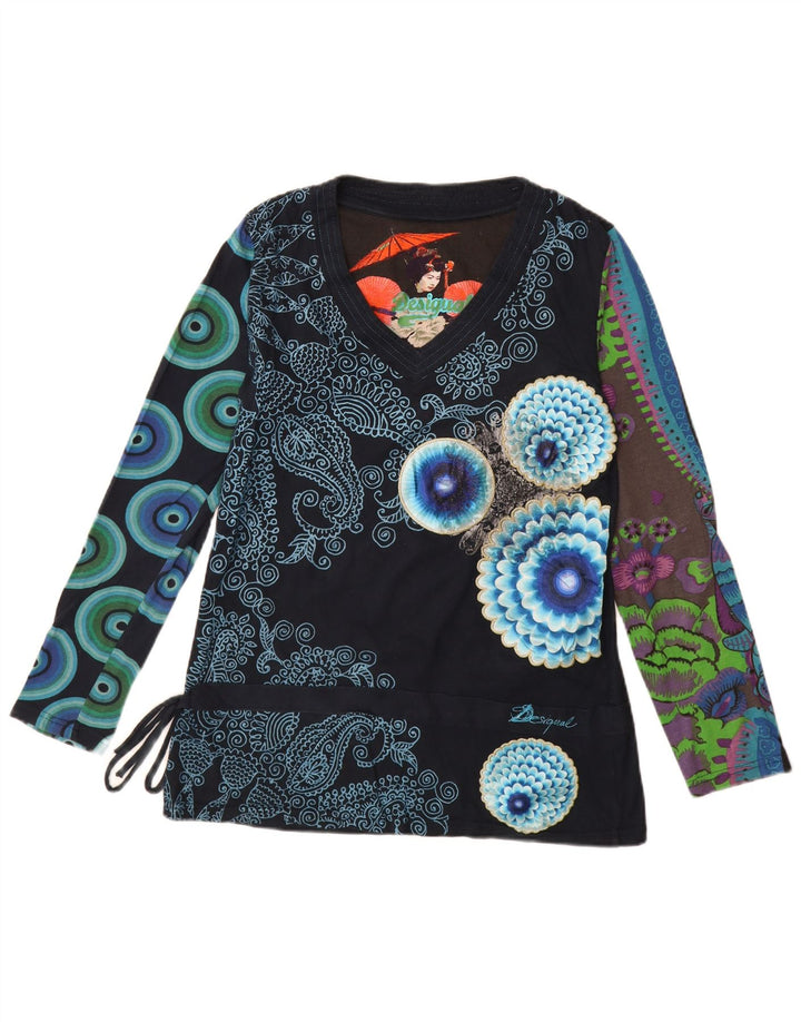 Top grafic pentru femei Desigual cu mânecă lungă UK 18 XL bleumarin mozaic