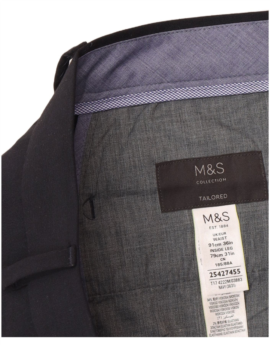 Pantaloni de costum subțiri croiți pentru bărbați Marks & Spencer L36 L31 bleumarin