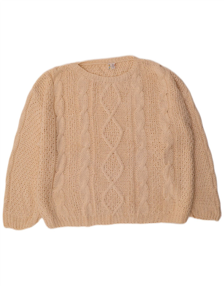 Pulover vintage de damă supradimensionat cu gât de barcă EU 36/38 mic alb