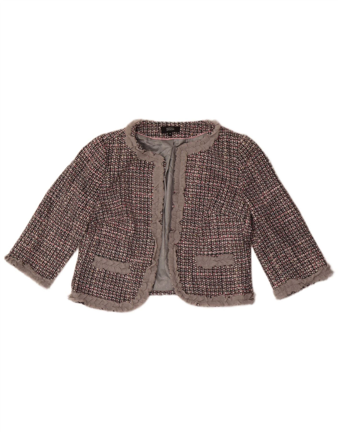 Jachetă bolero pentru femei Marks & Spencer cu mâneci 3/4 UK 14, gri mediu, carouri