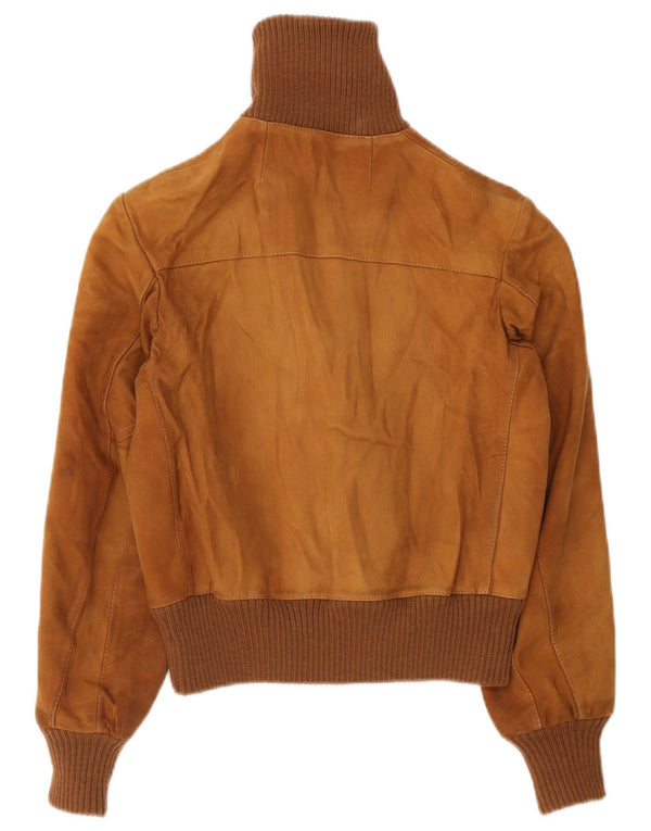 Bomber vintage pentru femei de piele intoarsa UK 10 mic maro
