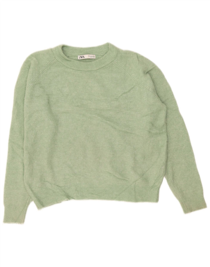 Pulover de damă Zara supradimensionat cu gâtul turnat din nailon verde mediu UK 14