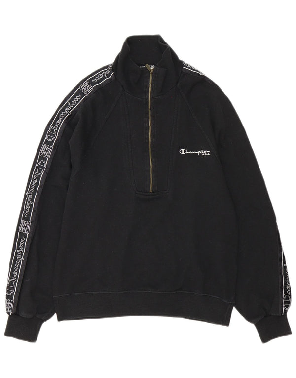 Pulover pentru femei Champion, cu grafic supradimensionat, cu gât, cu fermoar, UK 6 XS Negru