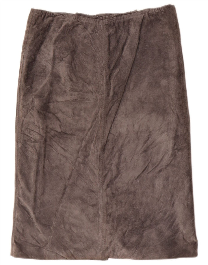 Fusta dreaptă din piele intoarsa pentru femei Vintage IT 46 Large W30 Gri