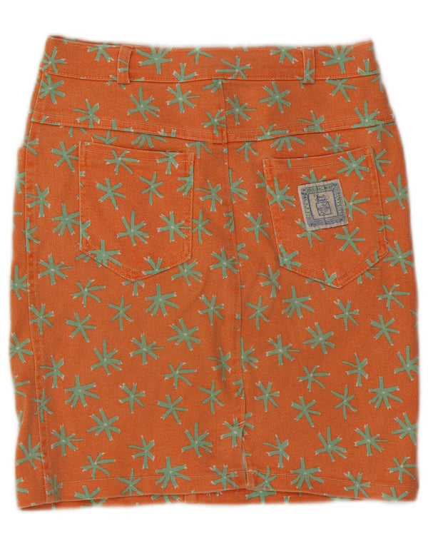 Fusta de denim cu model abstract pentru femei vintage IT 44 Medium W28 bumbac portocaliu