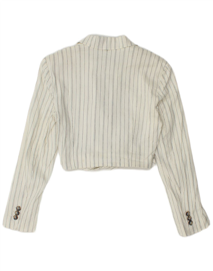 ZARA Womens Bolero Jacket UK 8 Small White Striped Linen