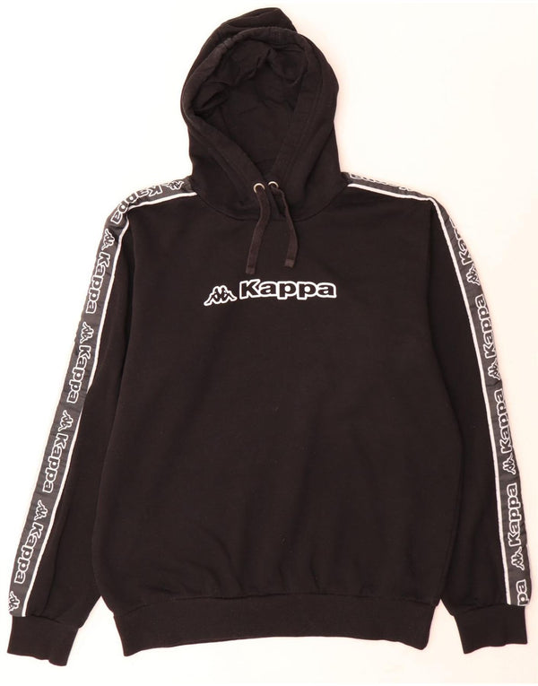 Kappa Mens Graphic Hoodie Jumper Large Black Colourblock Cotton