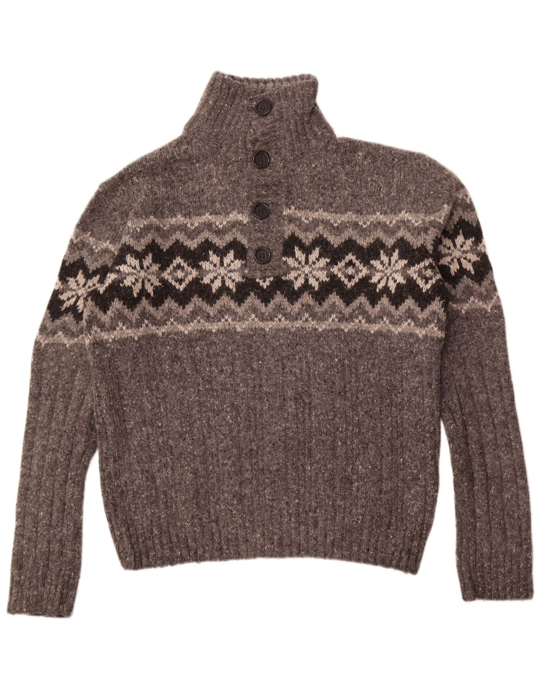 Marks & Spencer Pulover pentru bărbați cu gât cu nasturi, lână Fair Isle, gri mare