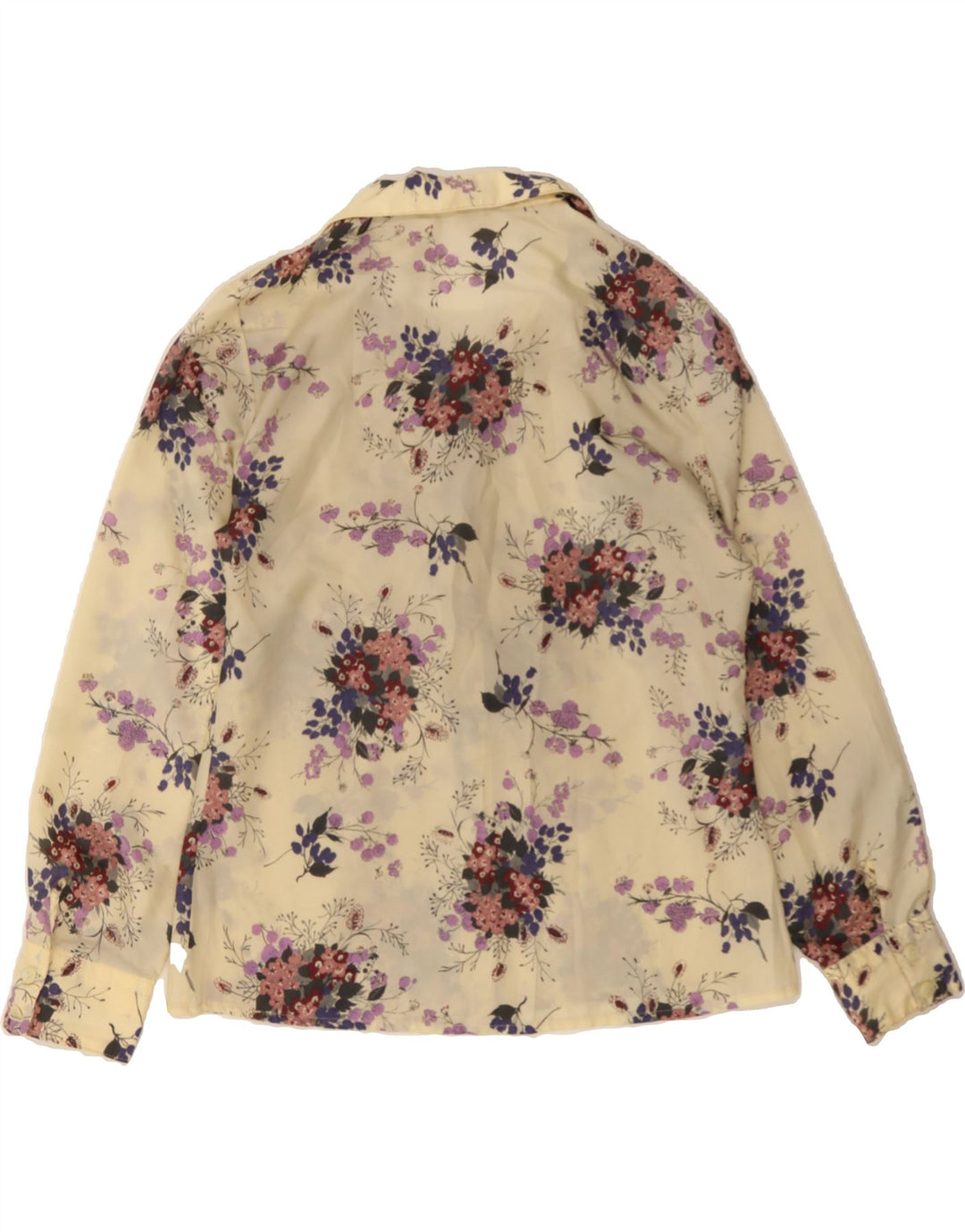 VINTAGE Womens See Through Shirt UK 14 Medium Off White Floral Polyester Vintage Vintage and Second-Hand Vintage from Messina Hembry 