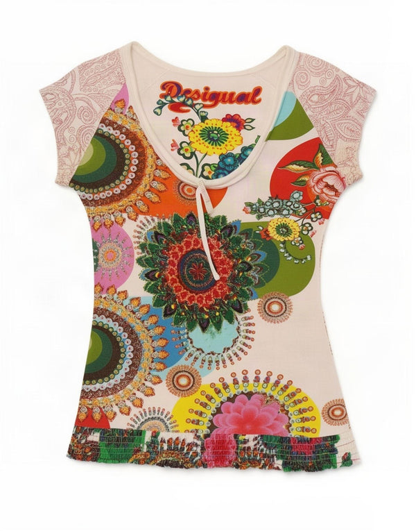 Tricou grafic Desigual pentru femei Top UK 12 Medium Multicolor Floral