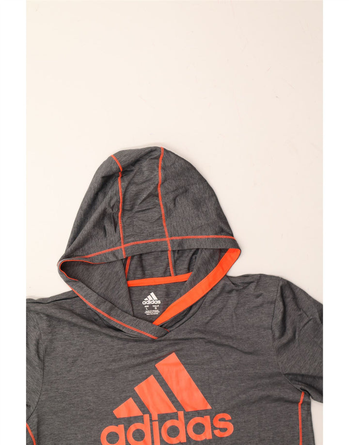 ADIDAS Womens Hooded Graphic Top Long Sleeve UK 14 Large Grey Polyester Vintage Adidas and Second-Hand Adidas from Messina Hembry 