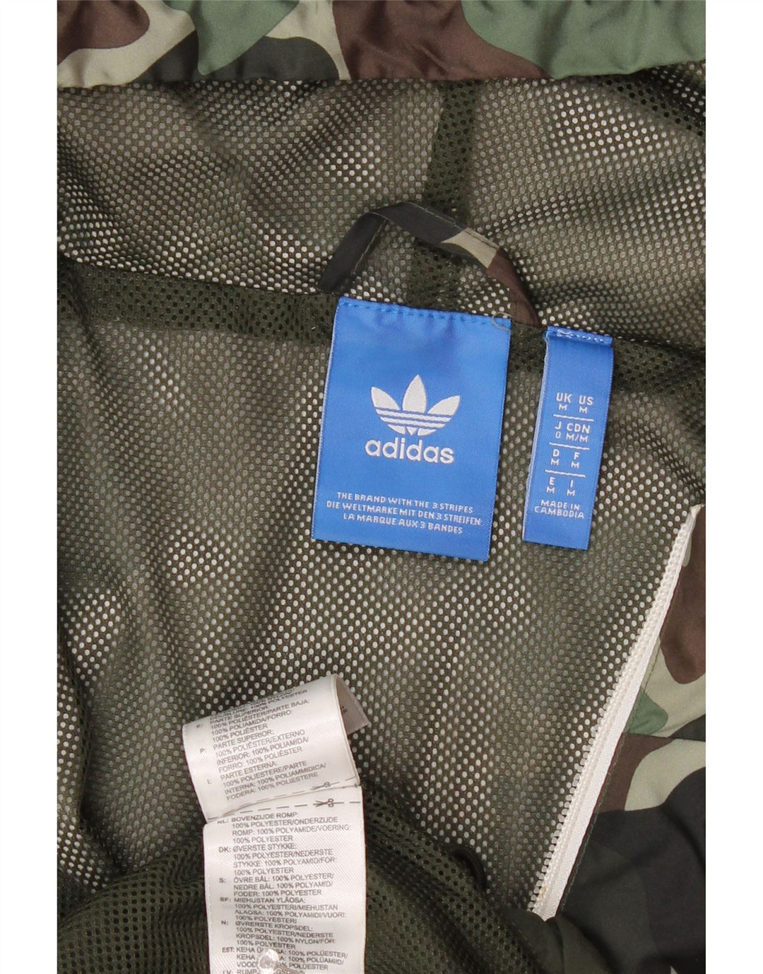Jachetă de ploaie cu glugă ADIDAS pentru bărbați UK 38 Medium Kaki Camuflage Poliamidă