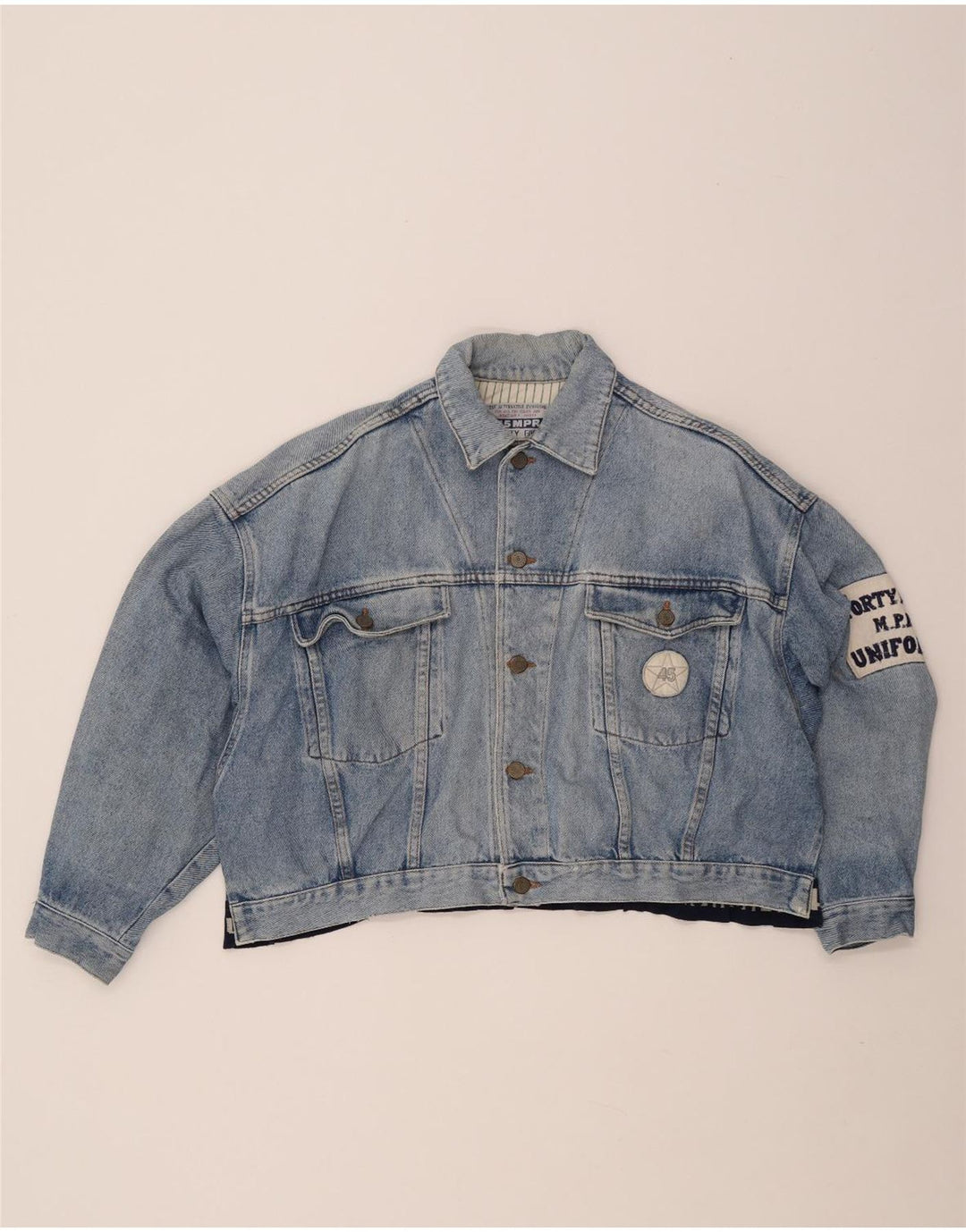 Jachetă UNIFORM pentru femei Crop Graphic Denim UK 14 Large Blue