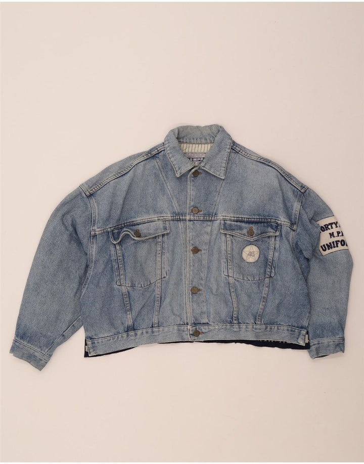 Jachetă UNIFORM pentru femei Crop Graphic Denim UK 14 Large Blue