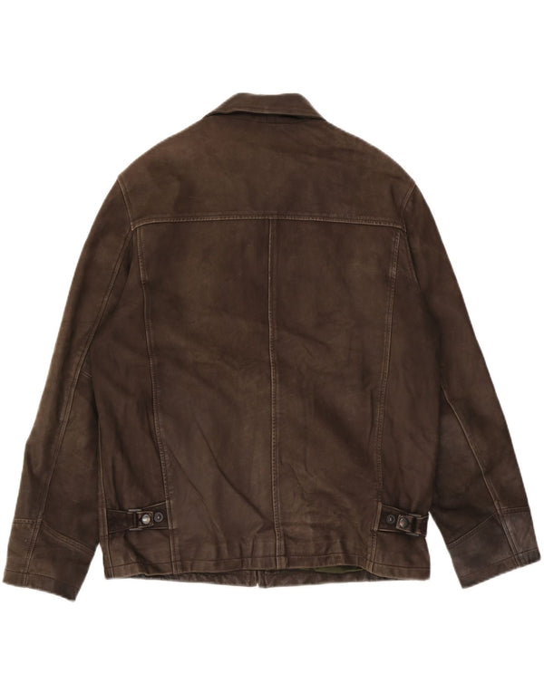 Zara Mens Leather Jacket UK 38 Medium Brown Leather