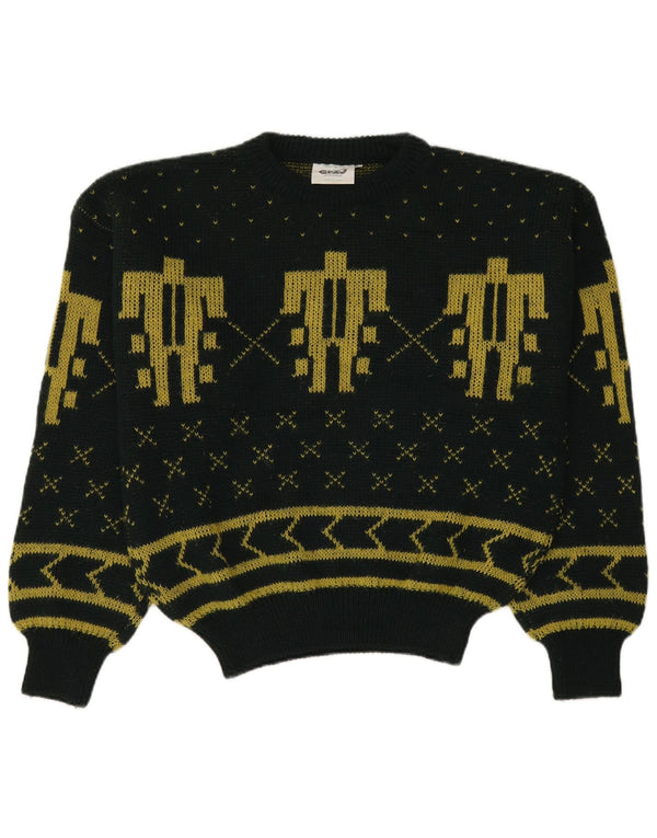 CIAO Mens Crew Neck Jumper Sweater Large Green Fair Isle Wool